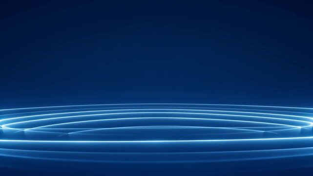 Tech dark blue background with smooth curved glowing light trails at the bottom