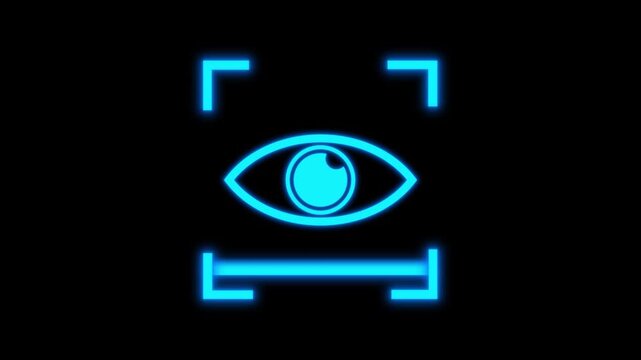 Eye scanner animated glowing blue neon biometric iris recognition scan loop on 4k black background