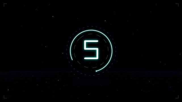 Neon Digital Countdown Motion Graphic Showing Numbers Four Three Two One On Dark Grid Background