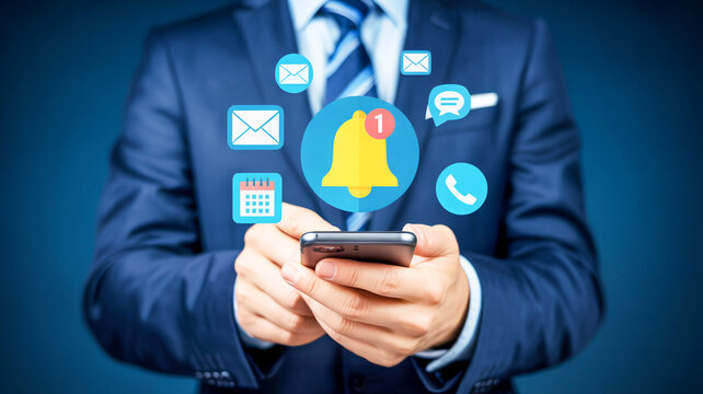 A Business Professional Managing Digital Notifications and Corporate Communication Tools on a Modern Mobile Smartphone Device