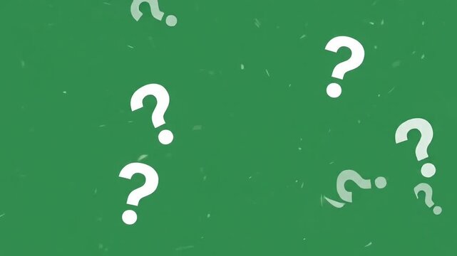 White question marks animation on green background background loop