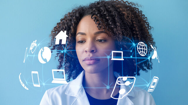 Professional Healthcare Professional Engaged with Digital Network Technology Interface for Modern Medical Data Analysis and Connectivity