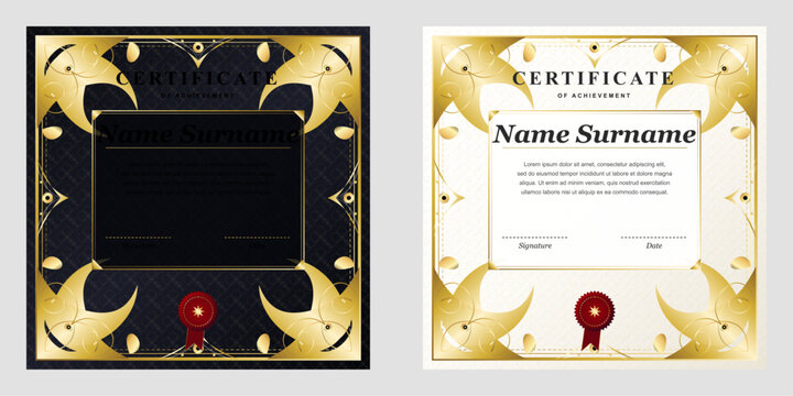 Luxury dark blue certificate diploma template with gold ornate corners certificate template document achievement graduation recognition decorative illustration background stationery