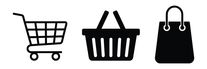 Retail shopping icons featuring cart basket and bag in vector style shopping supermarket purchase © Abul