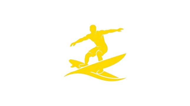 Yellow surfer silhouette icon isolated on white background for water sports design