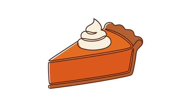 Pumpkin pie slice topped with whipped cream illustrated in a clean vector line art style.