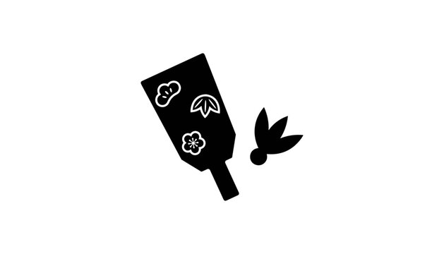 Traditional Japanese new year hanetsuki game icon featuring decorated hanebattles paddle and shuttlecock silhouette for cultural festival celebrations and greeting cards