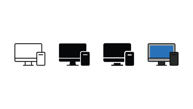 Set of responsive design icons featuring desktop computer and smartphone screens