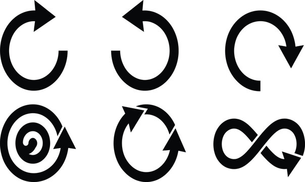 Set of black circular arrow icons for web design and navigation