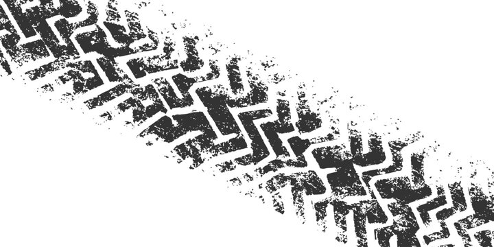 Detailed dirty grunge tire tread mark pattern texture with rough rubber imprint vector illustration.