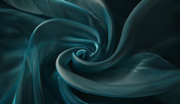 Elegant blue silk fabric swirling in a floral spiral pattern