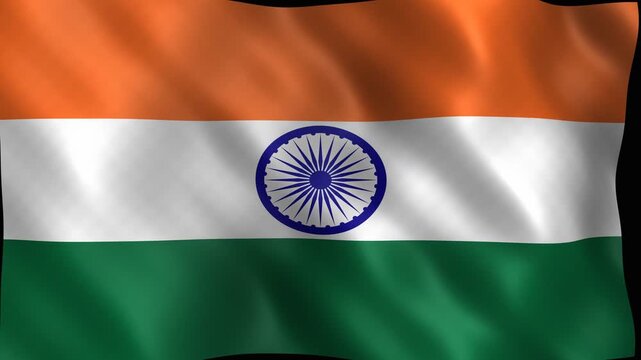 Waving flag of india with saffron white and green stripes. 4K Video