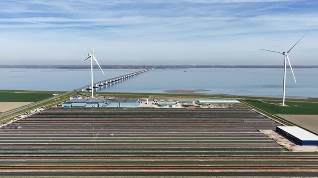 Aerial View of Innovative Yellowtail Fish Farm in Kats, Zeeland