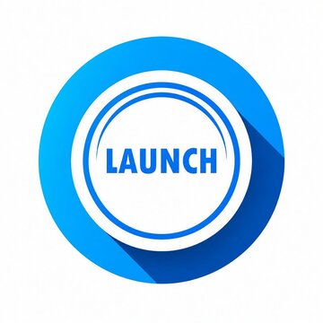 Modern launch button with glowing blue rings and dynamic gradient effect