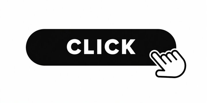 Black click button with cursor finger pointing at it