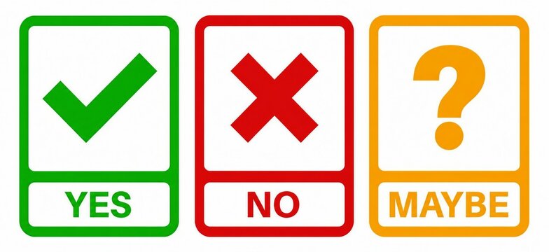 Simple yes no maybe decision icons with checkmark cross and question mark symbols