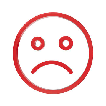 A red, circular smiley face icon with a sad expression, conveying negative emotions and dissatisfaction