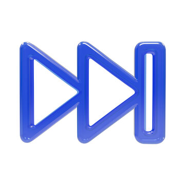 Blue 3D glossy media skip button icon for navigation and playback interface control