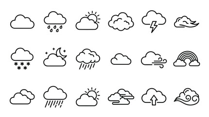 Obraz premium Weather and Cloud Forecast Line Art Icon Set 
