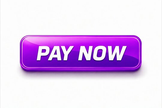 Bright purple pay now call to action button with glossy 3d effect