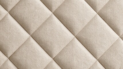 Obraz premium Diagonal stitched quilted light beige fabric texture with evenly spaced square sections showing soft neutral upholstery material for modern interior