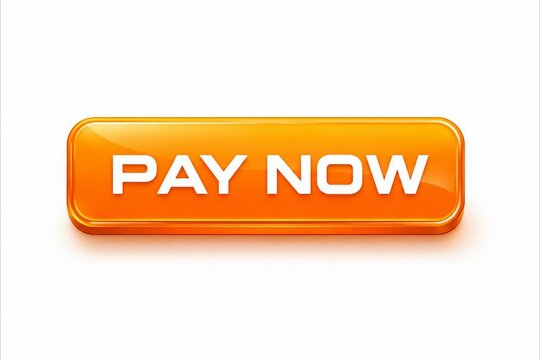 Bright orange pay now button with 3d glow effect