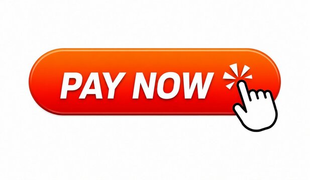 Bright red pay now button with click effect and starburst