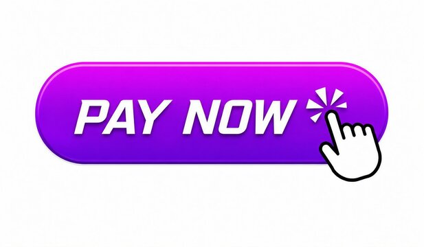 Bright purple pay now button with click animation and starburst effect