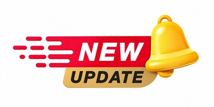 Bright notification bell with new update banner and speed lines graphic