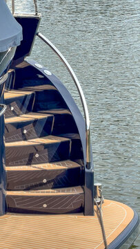 Luxury Superyacht Curved Stern Staircase with Teak Deck and Chrome Railing &mdash; Antwerp, Belgium