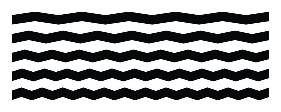 Vector from a zigzag line to a straight line on white background. Vector black underlines, smooth end squiggly horizontal curvy squiggles on white background.