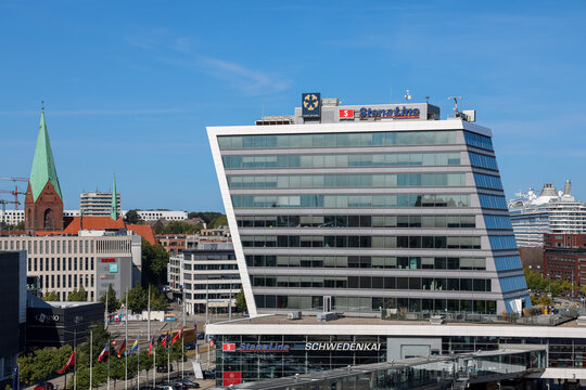 Kiel, Germany - 12. August 2026: Stena Line building at Schwedenkai in Kiel city