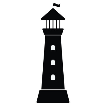 Light house vector silhouette, light house icon. Maritime navigation beacon and coastal signal tower. Lighthouse flat silhouette vector flat, vector illustration.