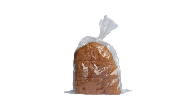 Sliced dark whole grain bread loaf packaged inside a clear plastic bag with packaged packaging breakfast nutrition ingredient purchase commercial isolated background vertical protection