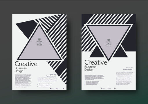 Modern business flyer and brochure template design featuring black and white abstract geometric pattern with diagonal stripe lines for corporate brochure, report, leaflet and business presentation.