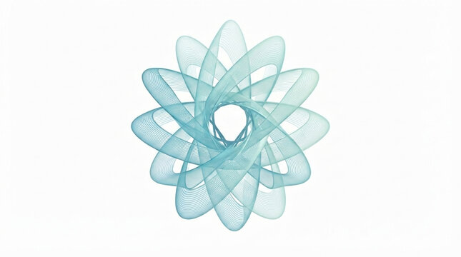 Abstract spirograph flower mandala of overlapping translucent loops, geometric rosette in soft teal, light background