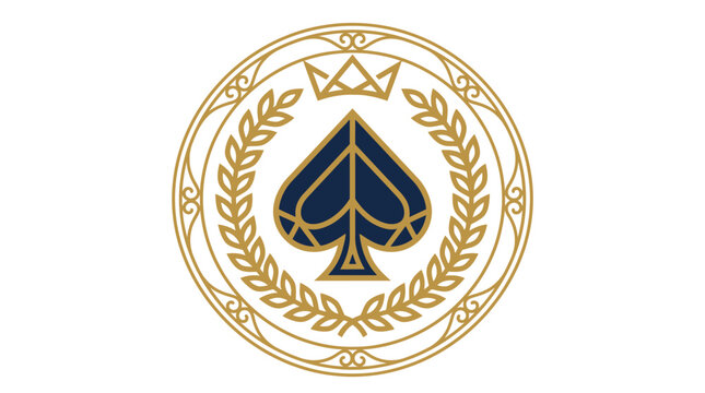 Premium Luxury Playing Card Suit Emblem with Golden Spade, Royal Crown and Laurel Wreath Decoration
