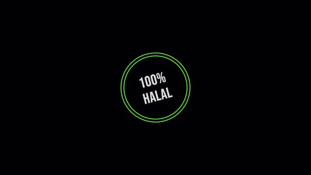 100% halal food sign animation in4K on transparent background. Halal stamp animation as a marker for food with Alpha Channel.