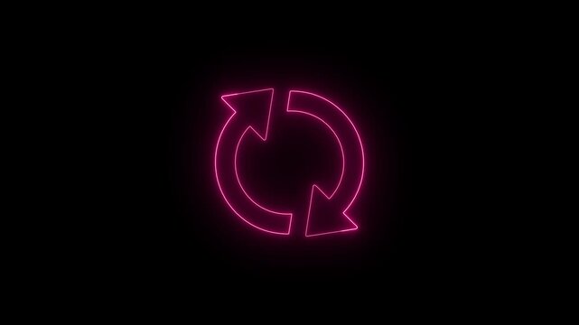 Abstract Pink Neon Light Circular Reload and Recycle Arrow Symbol Motion Graphic