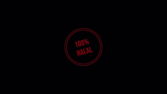 100% halal food sign animation in4K on transparent background. Halal stamp animation as a marker for food with Alpha Channel.