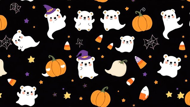 halloween seamless pattern with ghosts