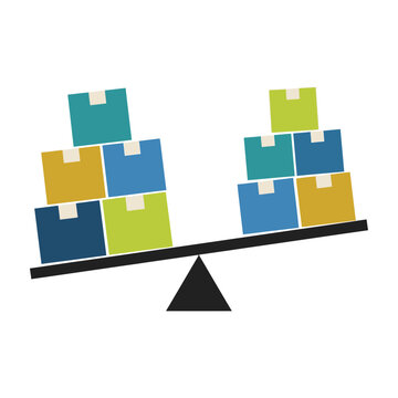 Unbalanced Scale With Colorful Shipping Boxes Concept