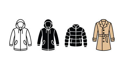 Set of various clothing icons including jackets coats and winter outerwear apparel © abdur