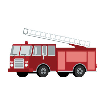 Red Fire Engine Truck With Ladder Vector Graphic
