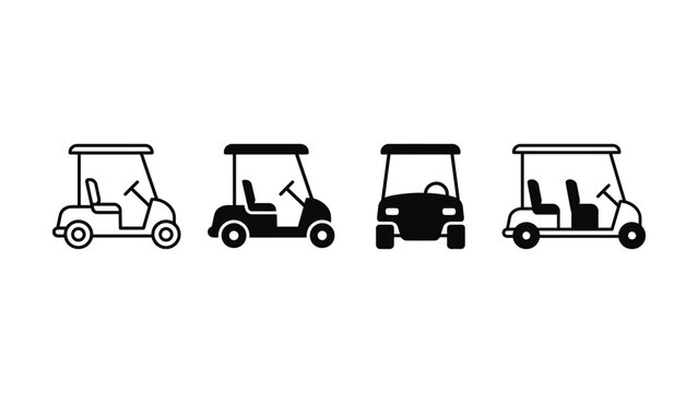 Set of black icons representing golf carts in various side and front views