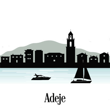 Adeje Tenerife coastal town skyline vector
