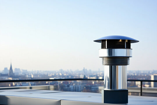 Minimalist metal chimney vent close-up view in city Generative AI