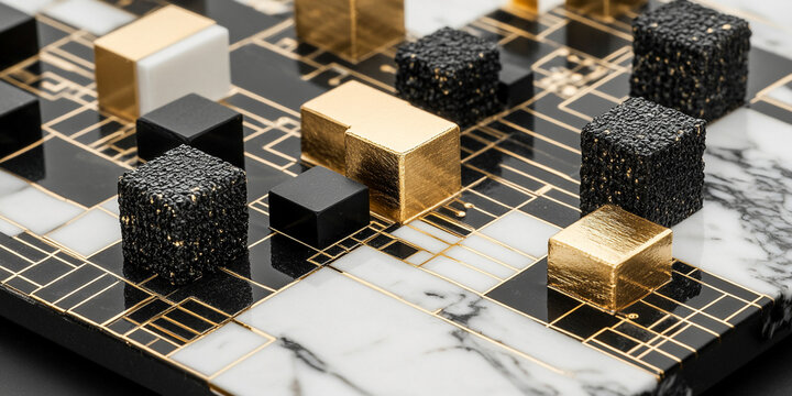 Close-up of luxury marble and gold design on a board Generative AI