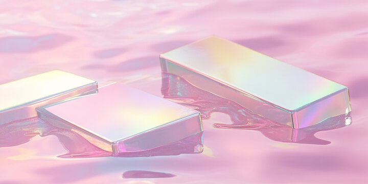 Close-up view of dreamy iridescent shapes on water surface Generative AI
