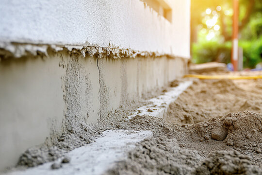 Waterproofing foundation process in construction site Generative AI